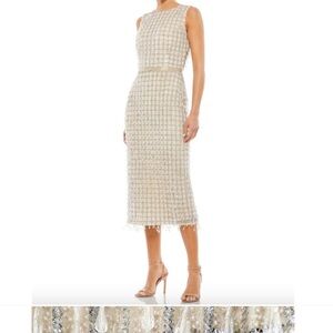 MACDUGGAL Dress Size 14 Evening Gown Sequin Gems Cream Sheath Midi